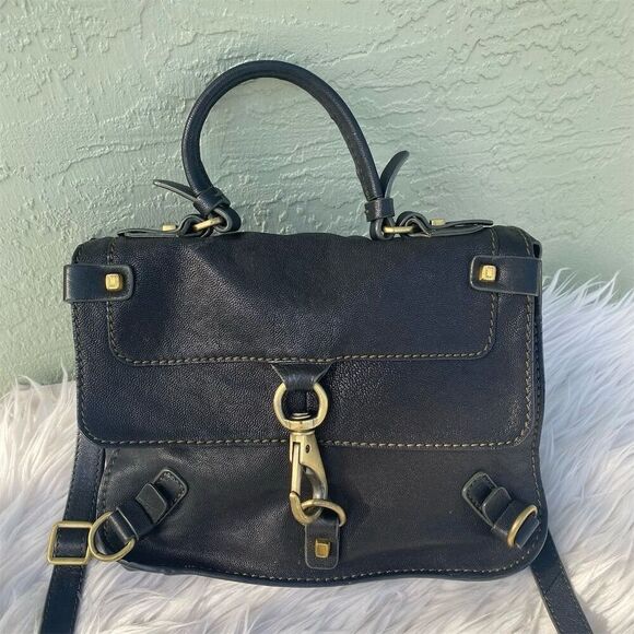 Luana Women's Black Leather Satchel Handbag with Gold Hardware - Picture 3 of 16